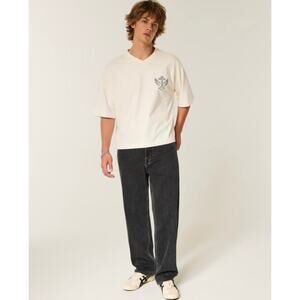 Hollister Mens Baggy Wide Leg Jeans in Washed Black 28 28